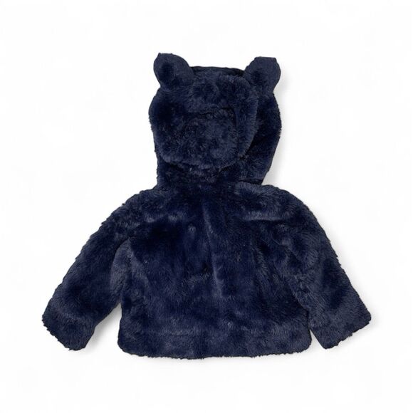 EDDIE BAUER Toddler Faux Fur Teddy Bear Plush Fuzzy Hoodie Blue Size 12-18 Mo - Picture 2 of 7